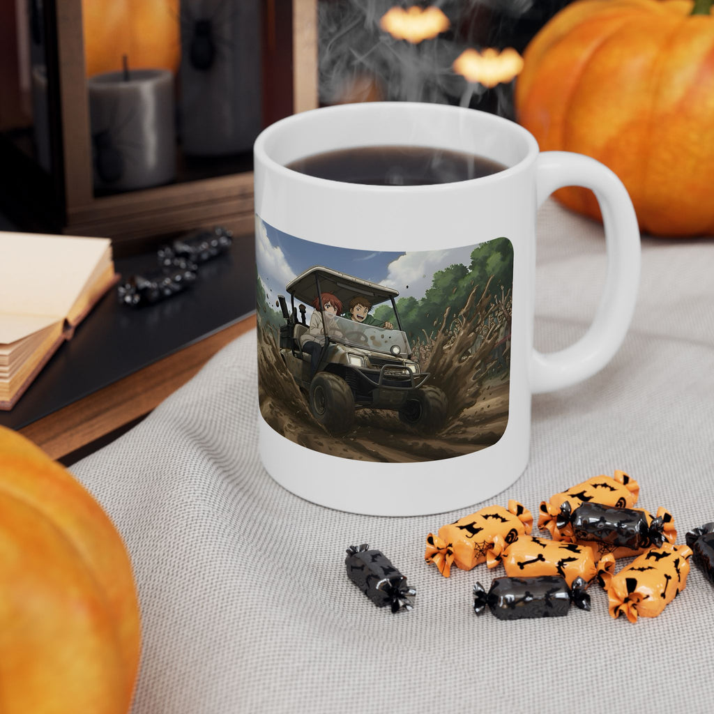 Anime Golf Cart Mud Racing Adventures #4 White Ceramic Mug — Find Your Path To The Essentials Cup (11oz & 15oz)