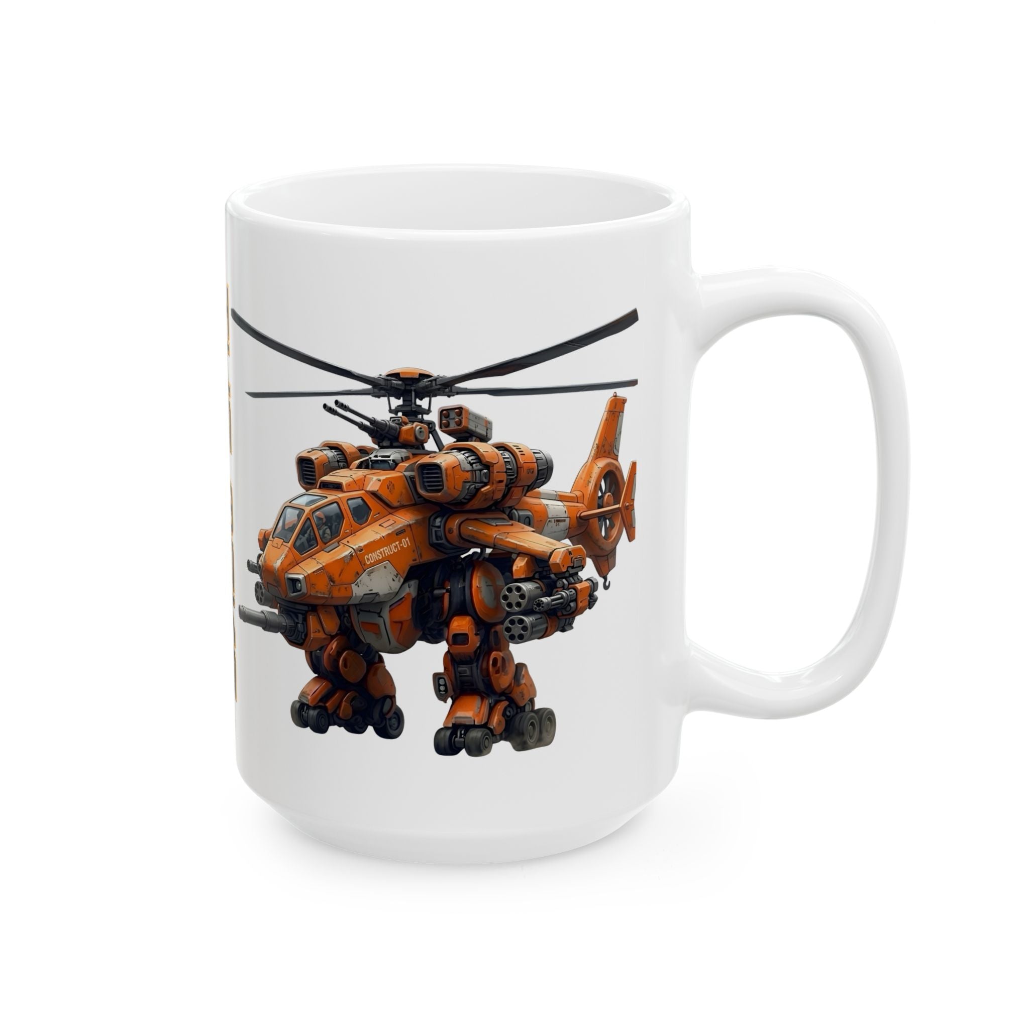 'The Meks' Sci‑Fi Mech Robot #9 White Ceramic Mug (11oz & 15oz) – Sci‑Fi Mech Helicopter Tea Cup (11oz/15oz)