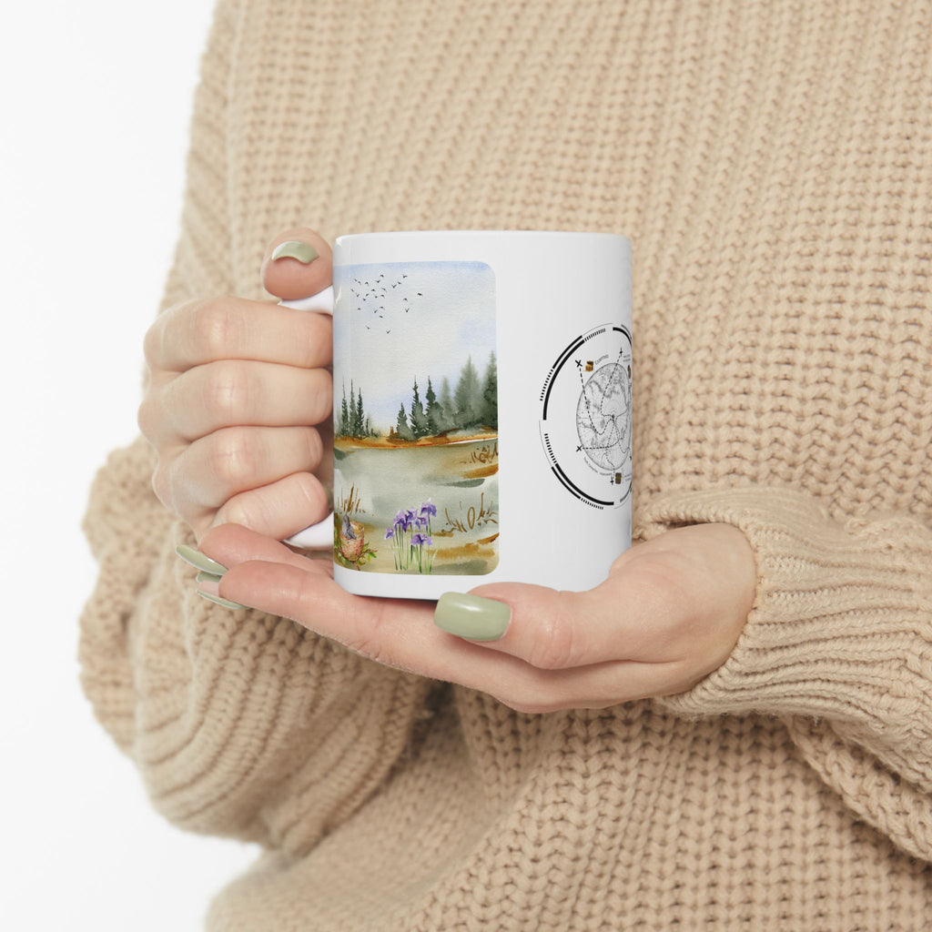 Peaceful Forest White Ceramic Mug — Aesthetic Nature Scenery Cup (11oz/15oz)