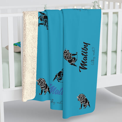 Matiby Lion Teal Sherpa Fleece Blanket