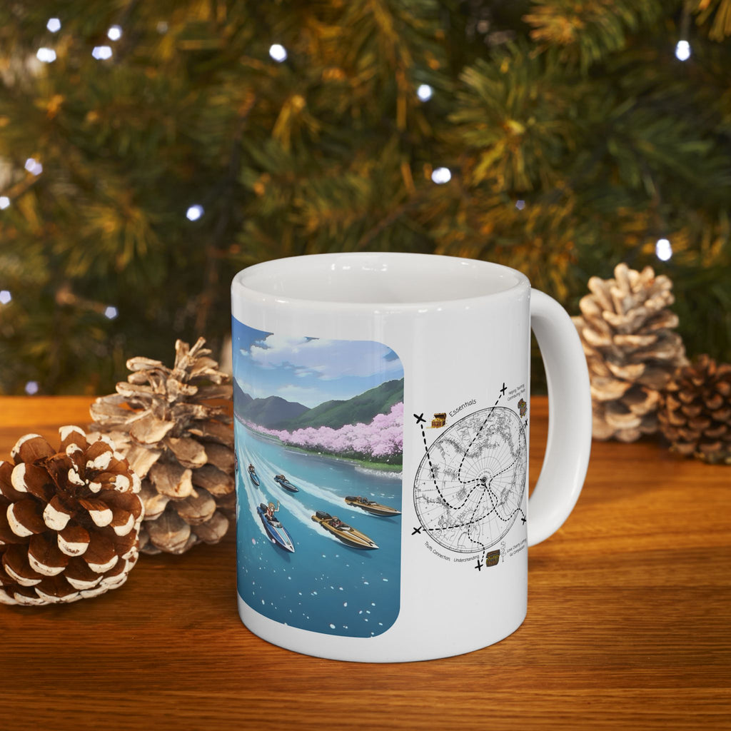 Adrenaline Boat Race #1 for Friends & Couples White Ceramic Mug — Anime Speedboat Treasure Map Cup (11oz/15oz)