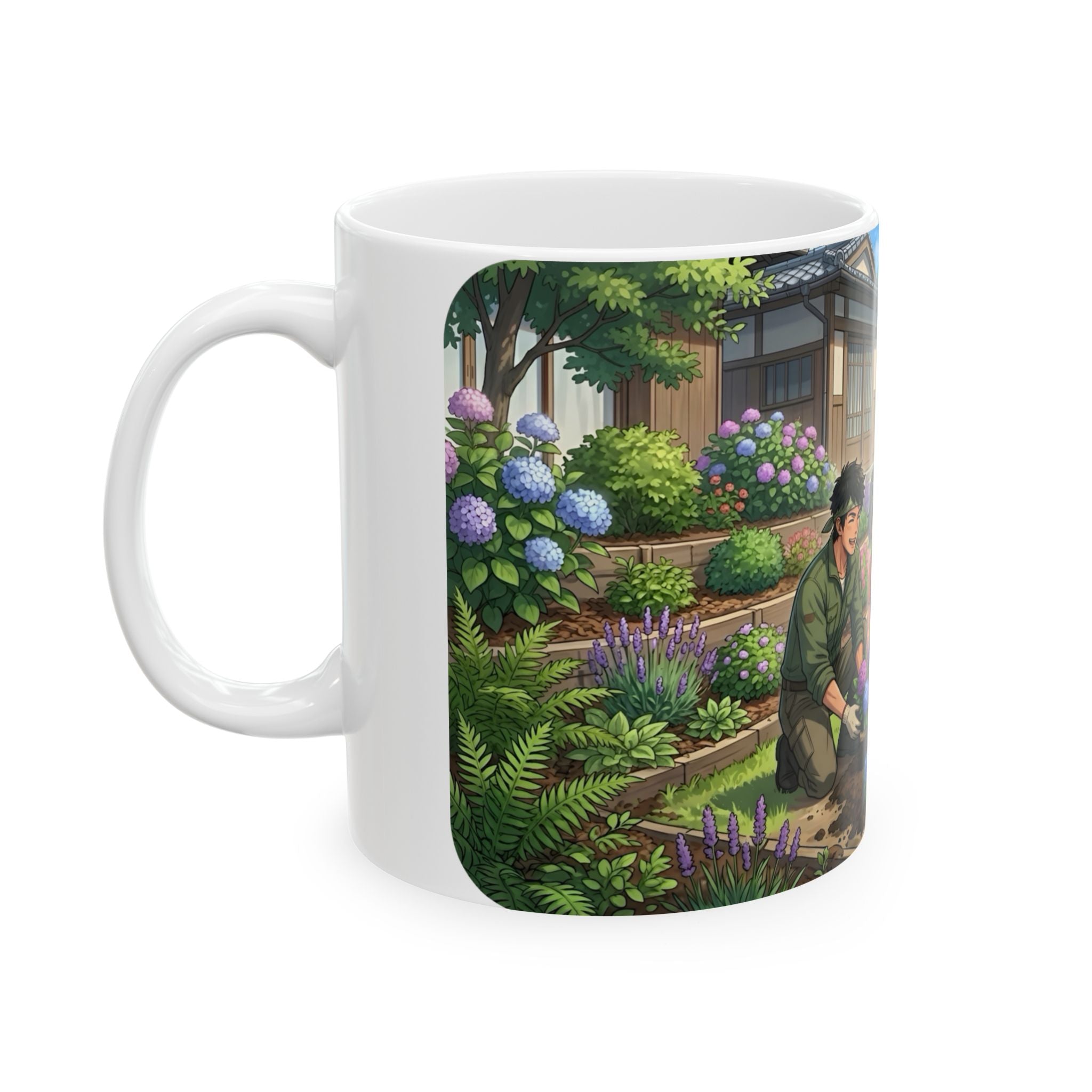 Garden Family Love White Ceramic Mug — Cozy Countryside Landscaping Tea Cup (11oz & 15oz)
