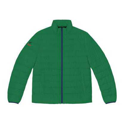 Men's Dark Green Puffer Jacket (AOP)