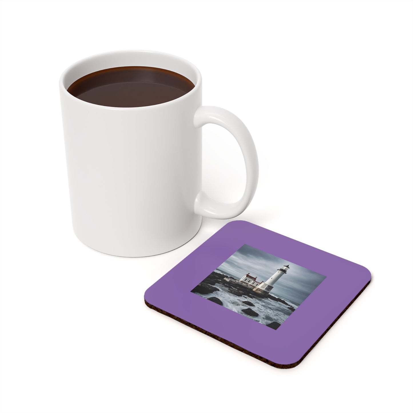 Matiby Lighthouse Light Purple Cork Back Coaster