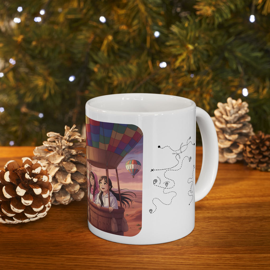 Best Friends Soaring in Hot Air Balloons White Ceramic Mug — True Wealth, Adventure, & Creativity Cup (11oz/15oz)