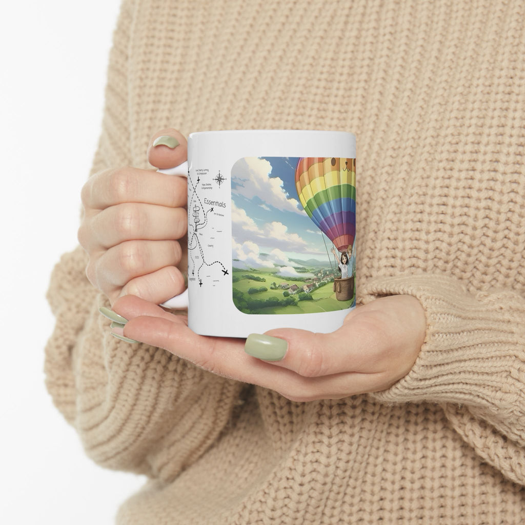 Hot Air Balloon Adventure #1 White Ceramic Mug — True Wealth, Adventure, & Creativity Cup (11oz/15oz)