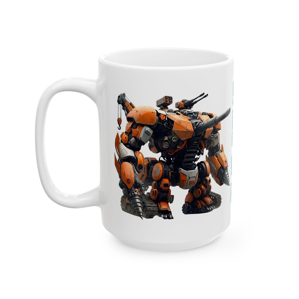 'The Meks' Sci‑Fi Mech Robot #9 White Ceramic Mug (11oz & 15oz) – Sci‑Fi Mech Helicopter Tea Cup (11oz/15oz)