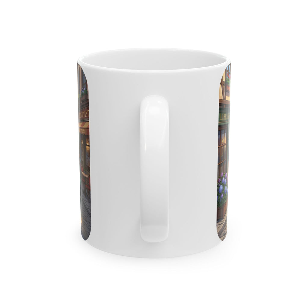 Vintage Village Roadtrip #1 White Ceramic Mug — Classic Cars & Happy Town Friends Cup (11oz, 15oz)