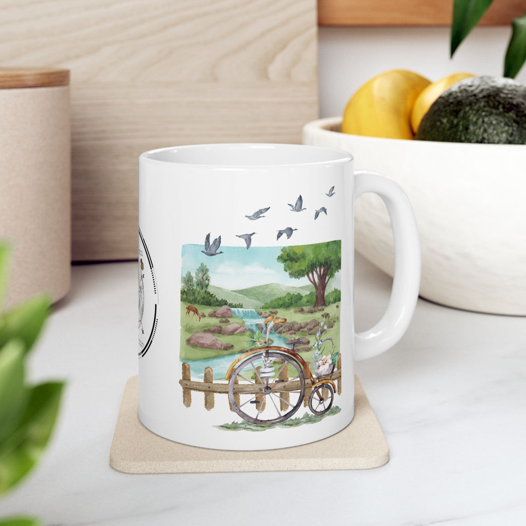 Peaceful Forest White Ceramic Mug — Aesthetic Nature Scenery Cup (11oz/15oz)
