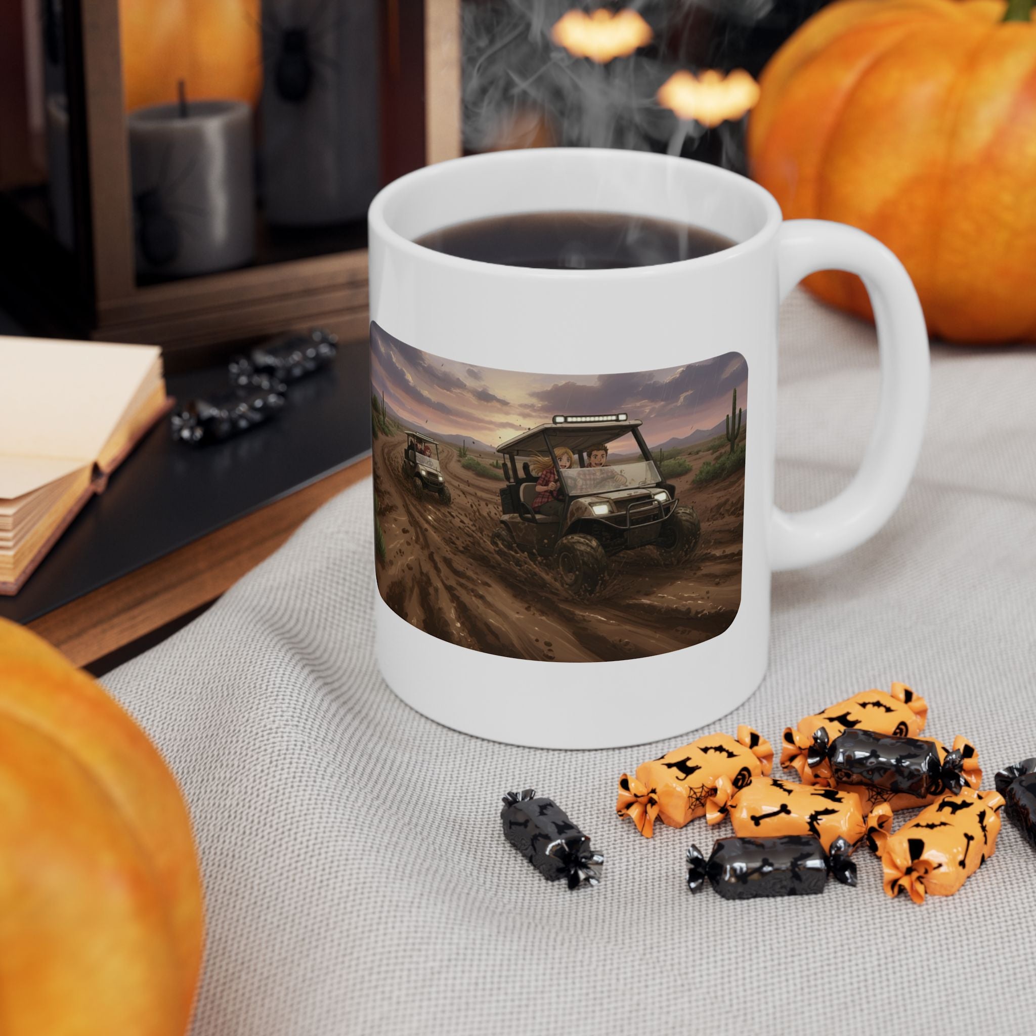 Anime Golf Cart Mud Racing Adventures #3 White Ceramic Mug — Find Your Path To The Essentials Cup (11oz & 15oz)