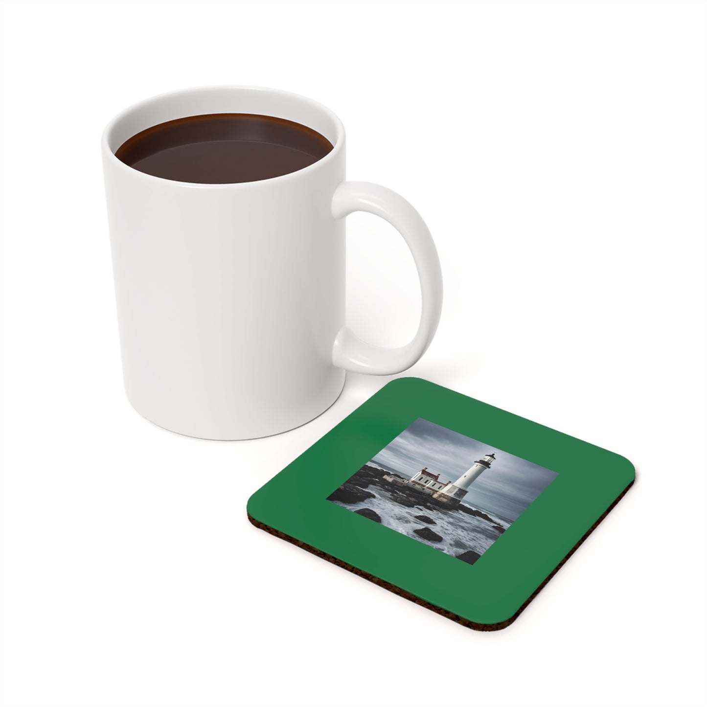 Matiby Lighthouse Dark Green Cork Back Coaster