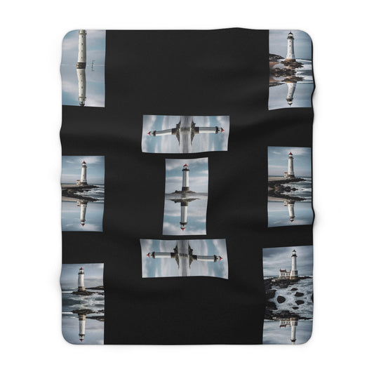 Matiby Lighthouse Black Sherpa Fleece Blanket