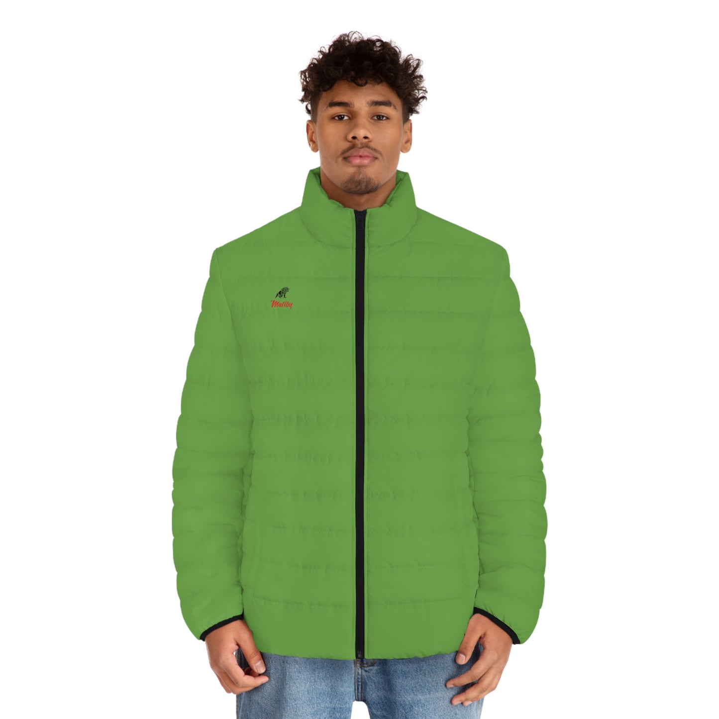 Men's Green Puffer Jacket (AOP)