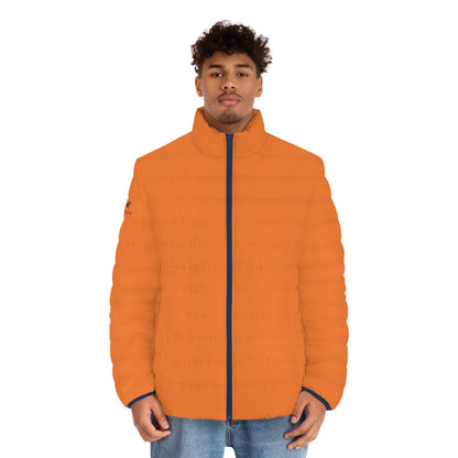 Men's Dark Orange Puffer Jacket (AOP)