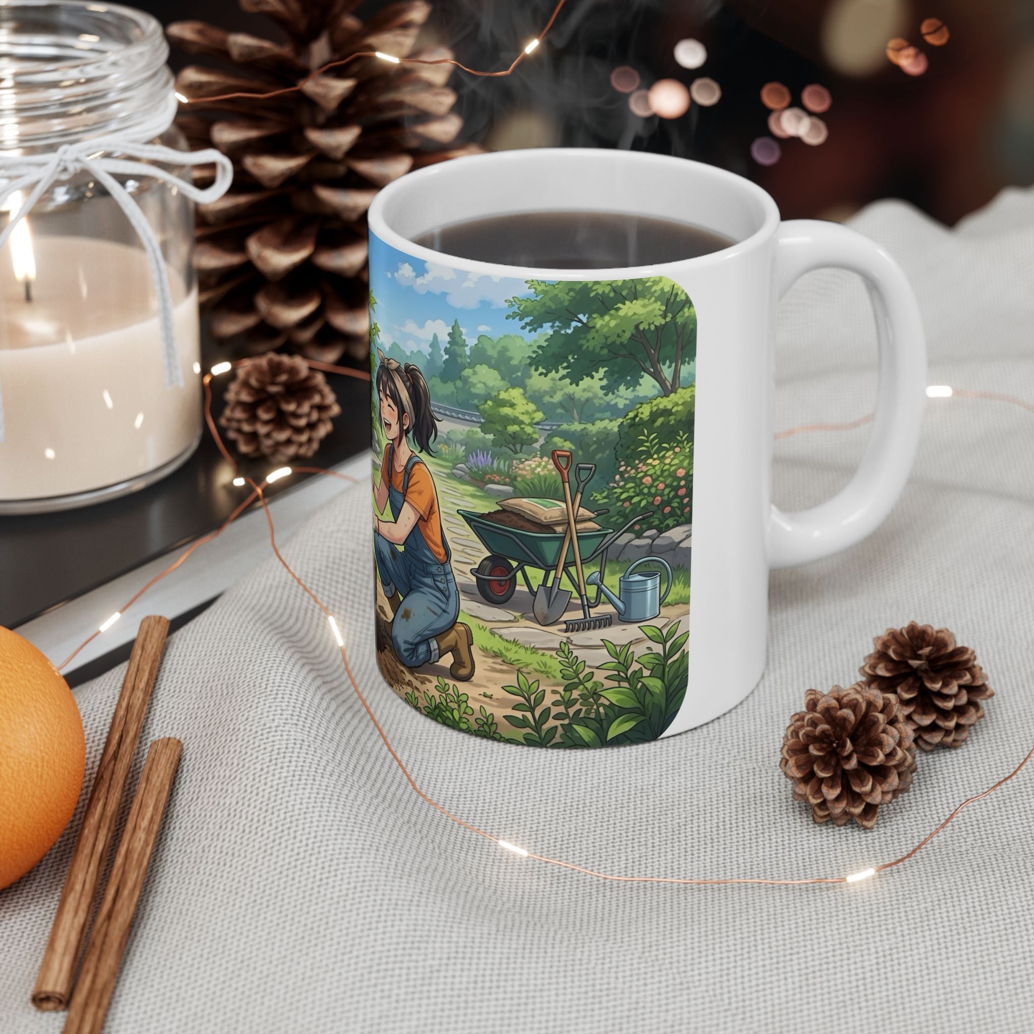 Gardening Couple White Ceramic Mug – Joy Planting Together Countryside Cup 11oz/15oz