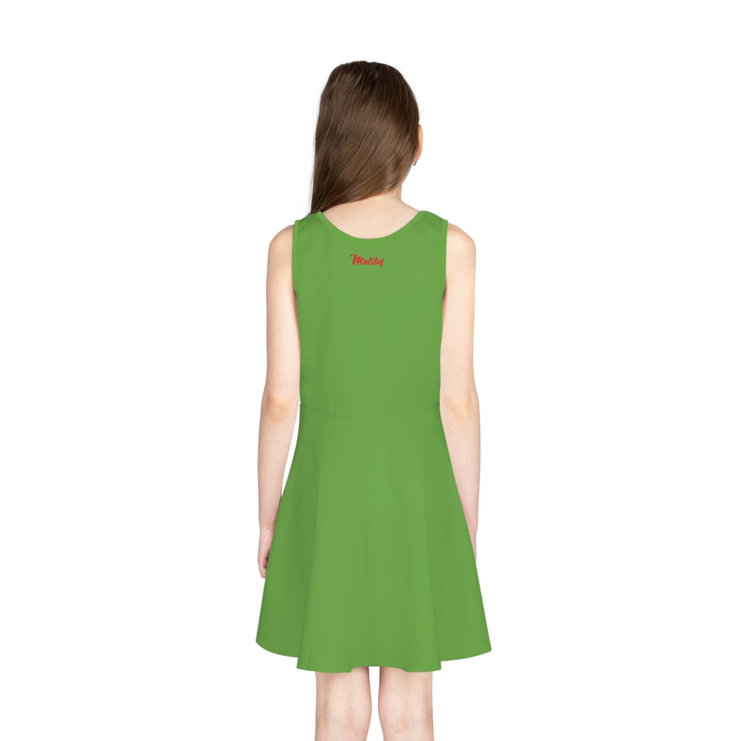 Girls' Green Sleeveless Sundress (AOP)