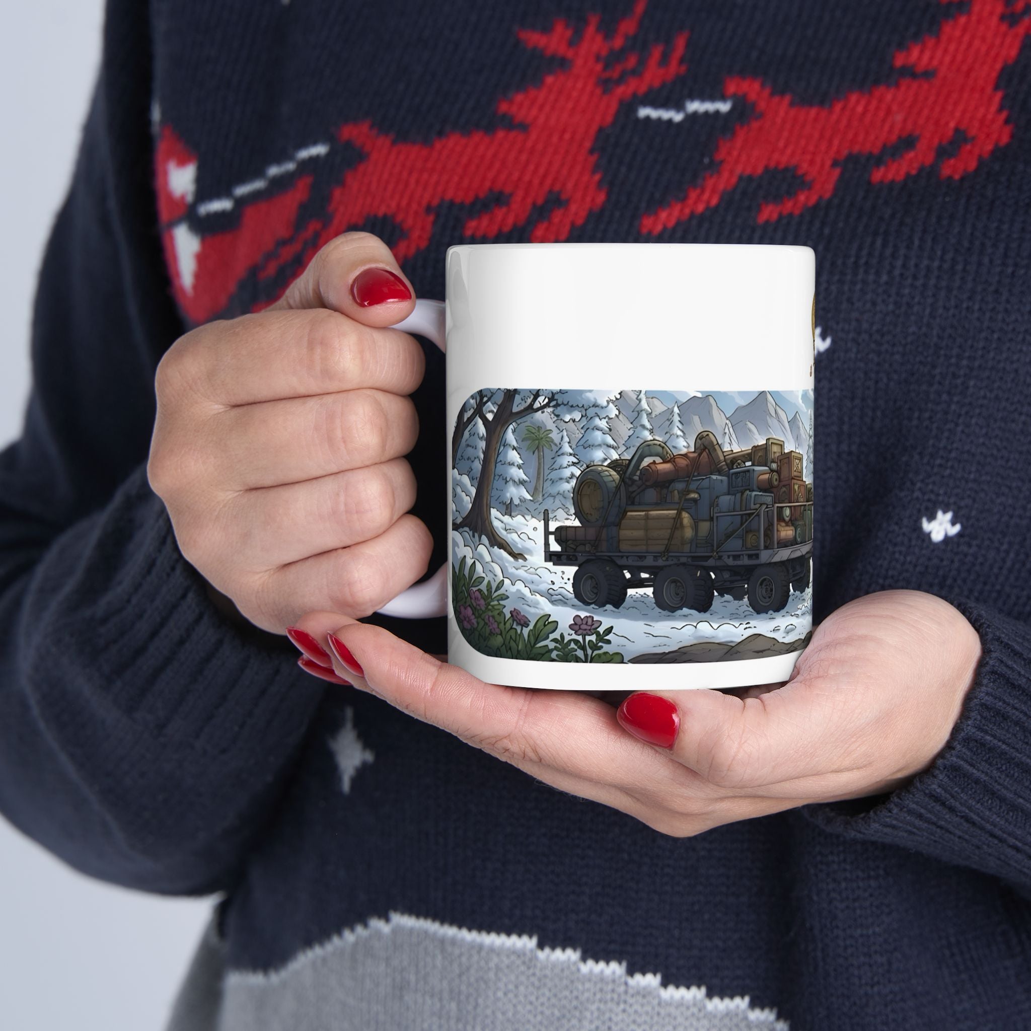 Adventure 4x4 Trucks #41, Off-Roading Mama Helping Daughter  White Ceramic Mug — Find Your Path To The Essentials Cup (11oz & 15oz)
