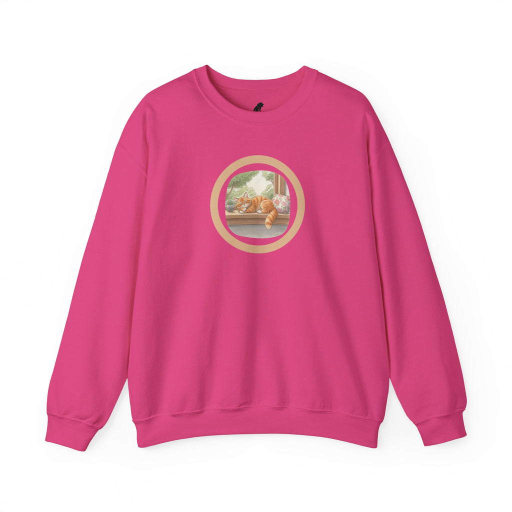 Cozy Window Cat Crewneck Sweatshirt — Relaxing Cat Napping Sweater