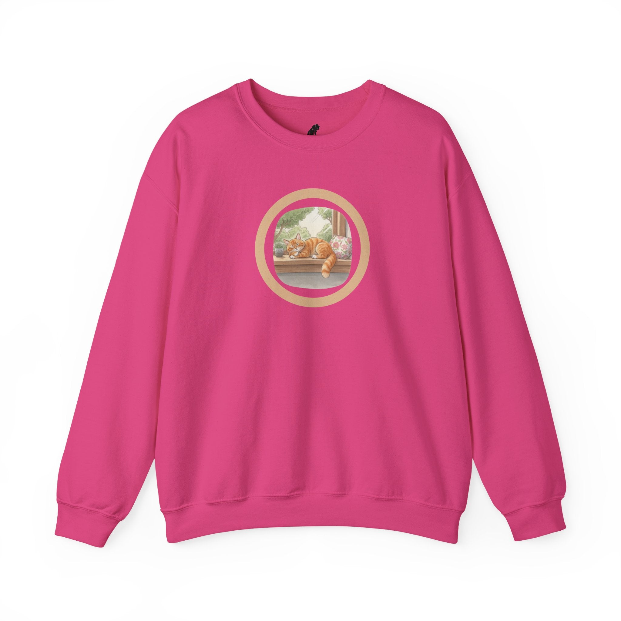 Cozy Window Cat Crewneck Sweatshirt — Relaxing Cat Napping Sweater