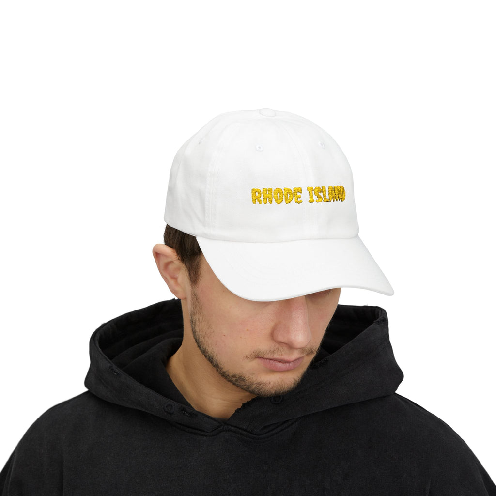 Rhode Island United States of America Gold Embroidered Classic Dad Cap | RI 13th USA Baseball Hat