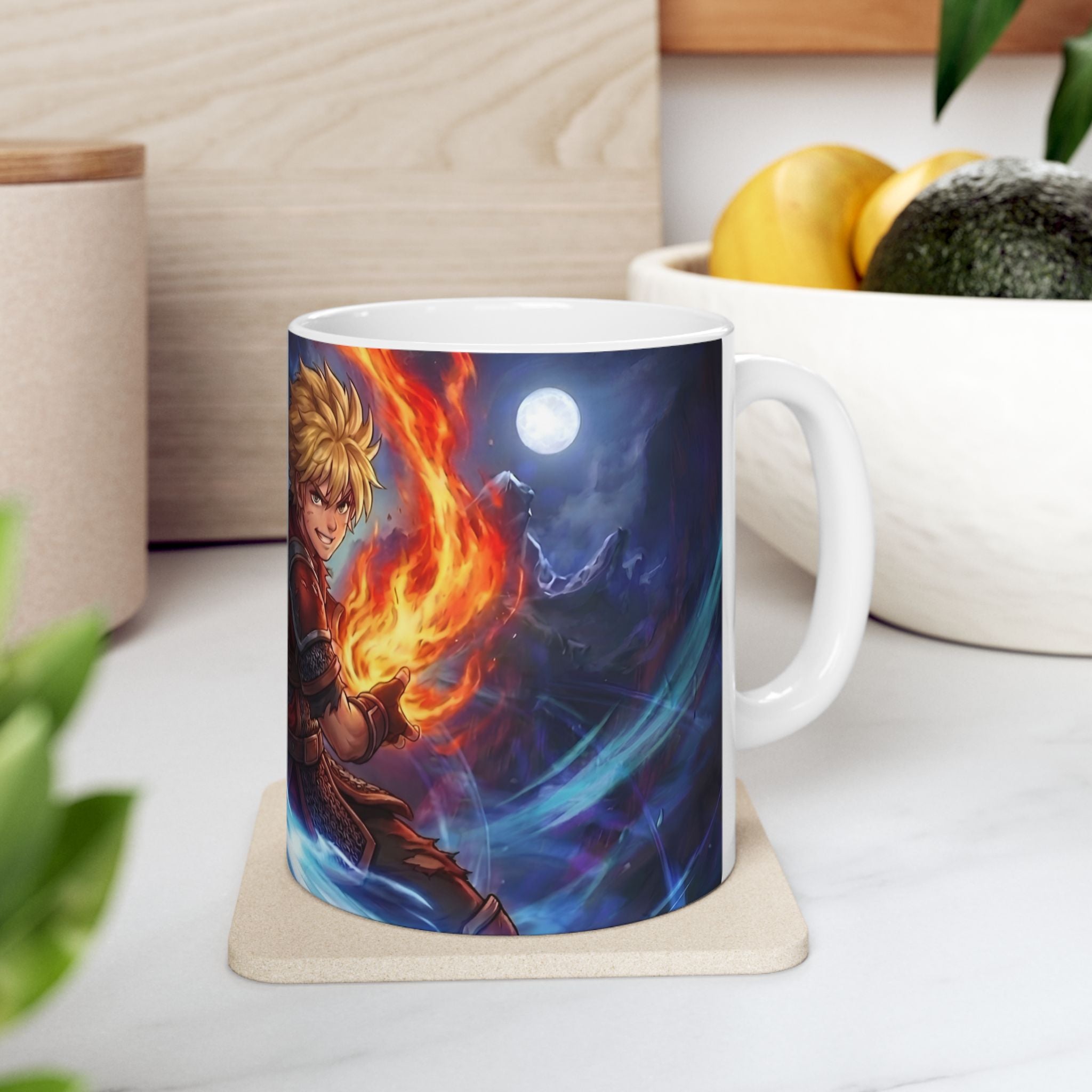 Anime Elemental Battle Duo #2 White Ceramic Mug — Fire And Lightning Gamers' Adventure(11oz, 15oz)