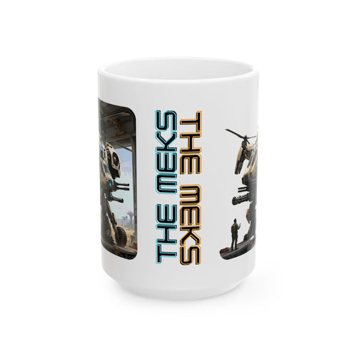 'The Meks' Sci‑Fi Mech Robot #3 White Ceramic Mug (11oz & 15oz)