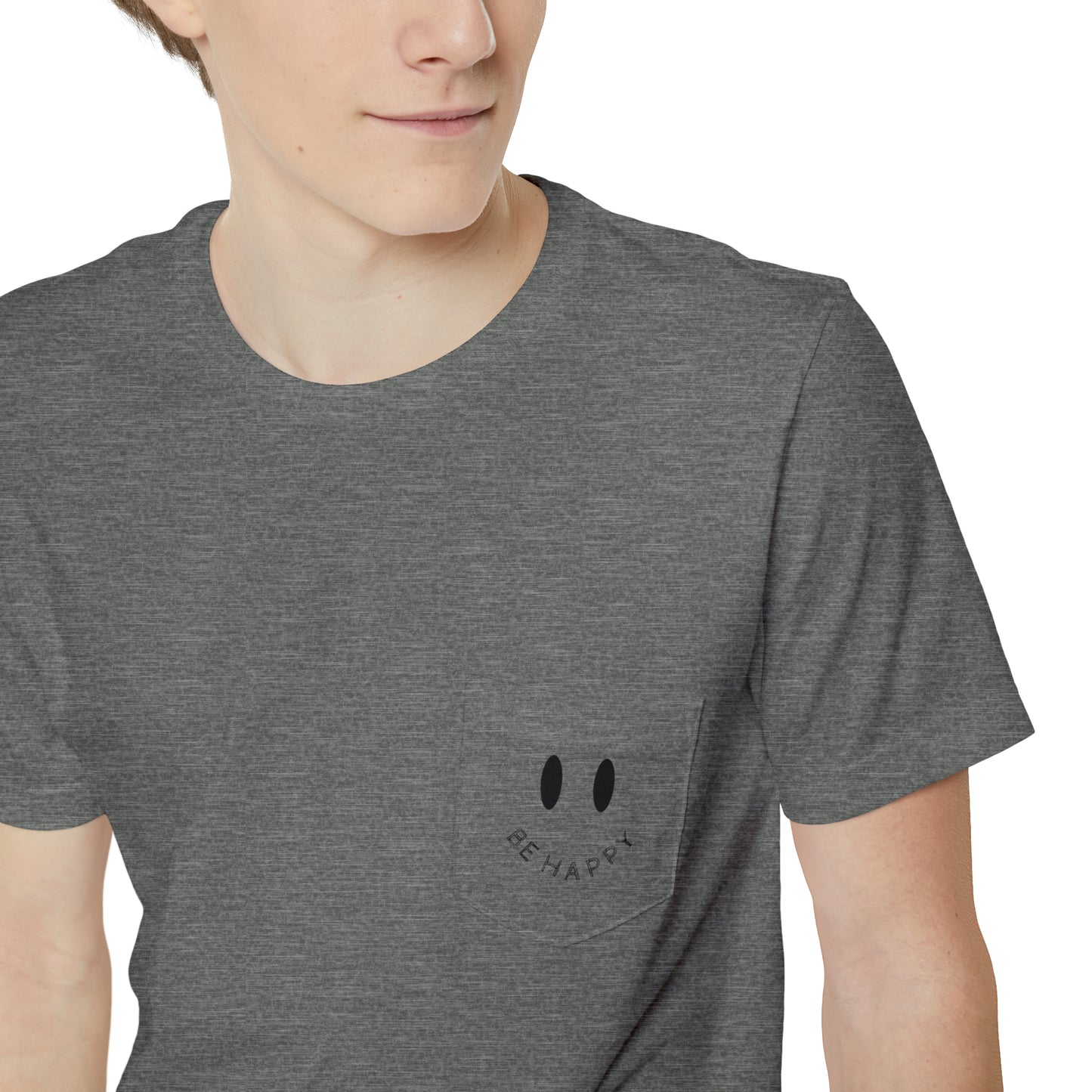 "Be Happy" Smiley Face Unisex Pocket T-shirt