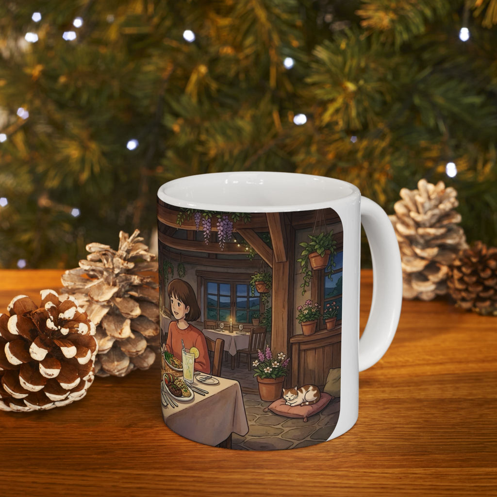 Cozy Candlelit Dinner White Ceramic Mug — Romantic Couple Cottage Cup (11oz & 15oz)