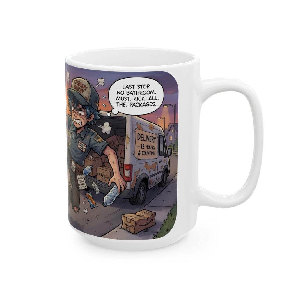 Speedy Drop Delivery Bathroom Tales White Ceramic Mug — "Gotta Go" Postal Worker Tea Cup (11oz/15oz)