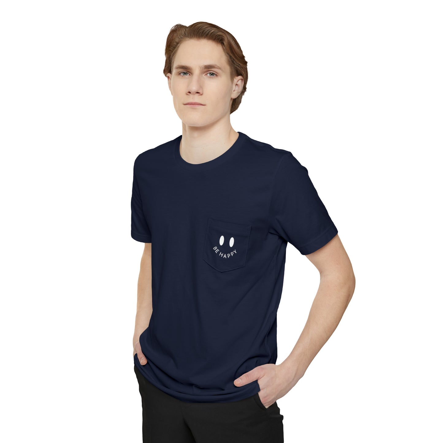 "Be Happy" Smiley Face Unisex Pocket T-shirt