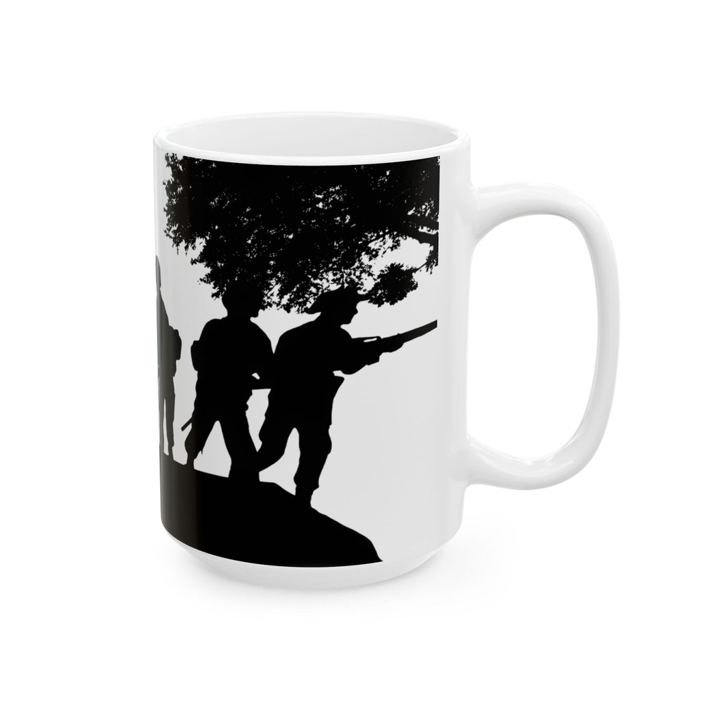 Patriotic Camaraderie Military Silhouette White Ceramic Mug – Teamwork Duty Quiet Strength Cup (11oz, 15oz)