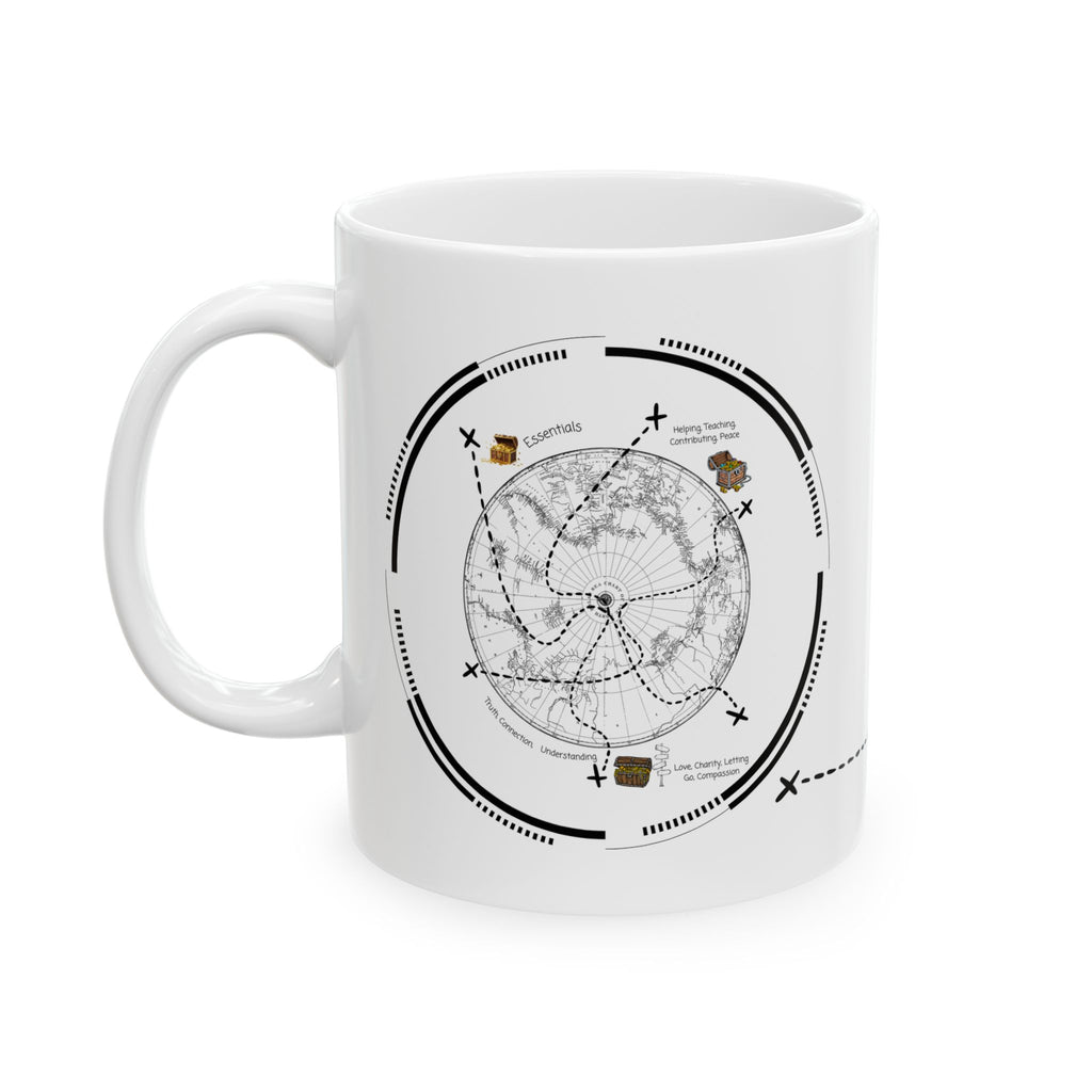 The Essentials Adventure Map #1 White Ceramic Mug — Nautical Compass Life & Treasure Trail Cup (11oz/15oz)