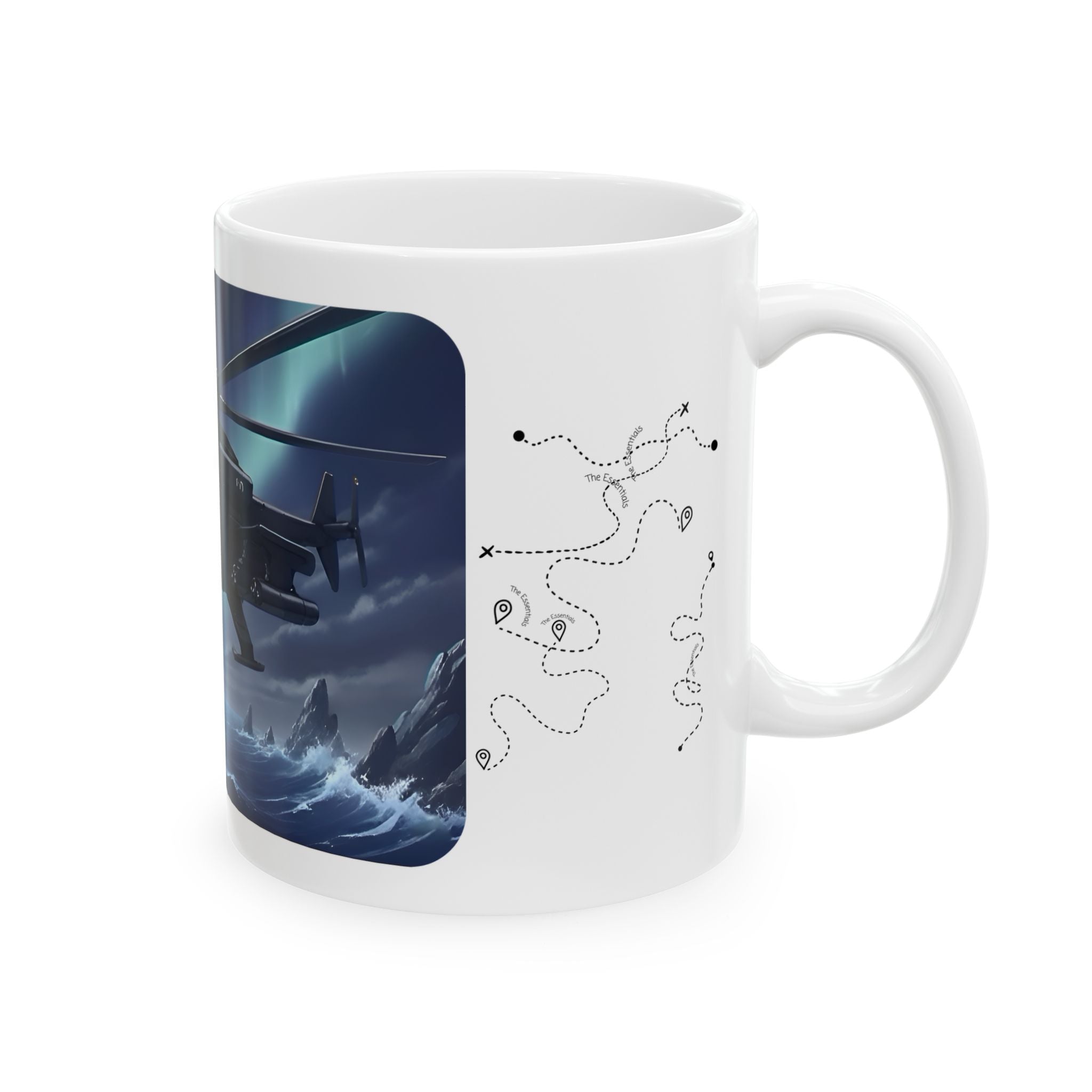 Touring Heli Under Aurora Borealis Northern Lights White Ceramic Mug – Friends, Family & Imaginative Adventures, Celebrating Companionship, Creativity & Life’s Little Wonders Cup (11oz/15oz)