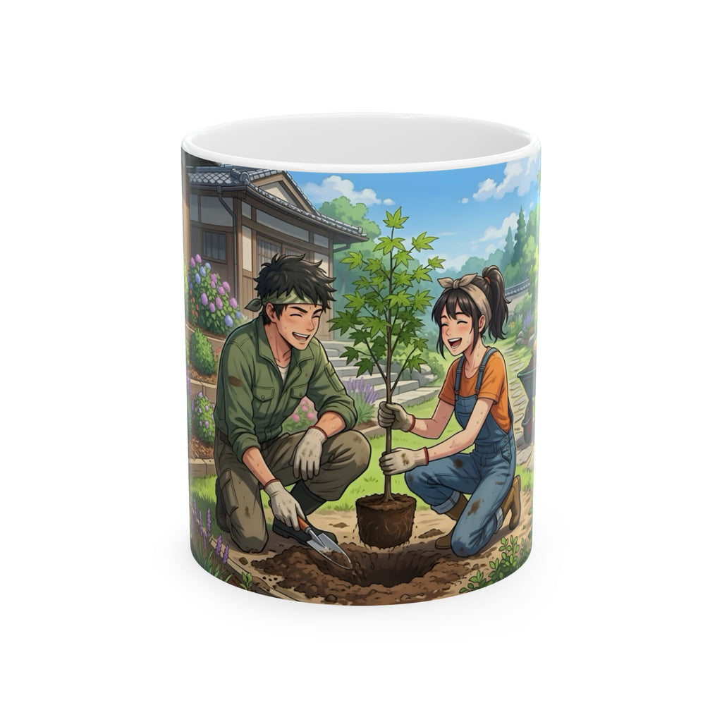 Gardening Couple White Ceramic Mug – Joy Planting Together Countryside Cup 11oz/15oz