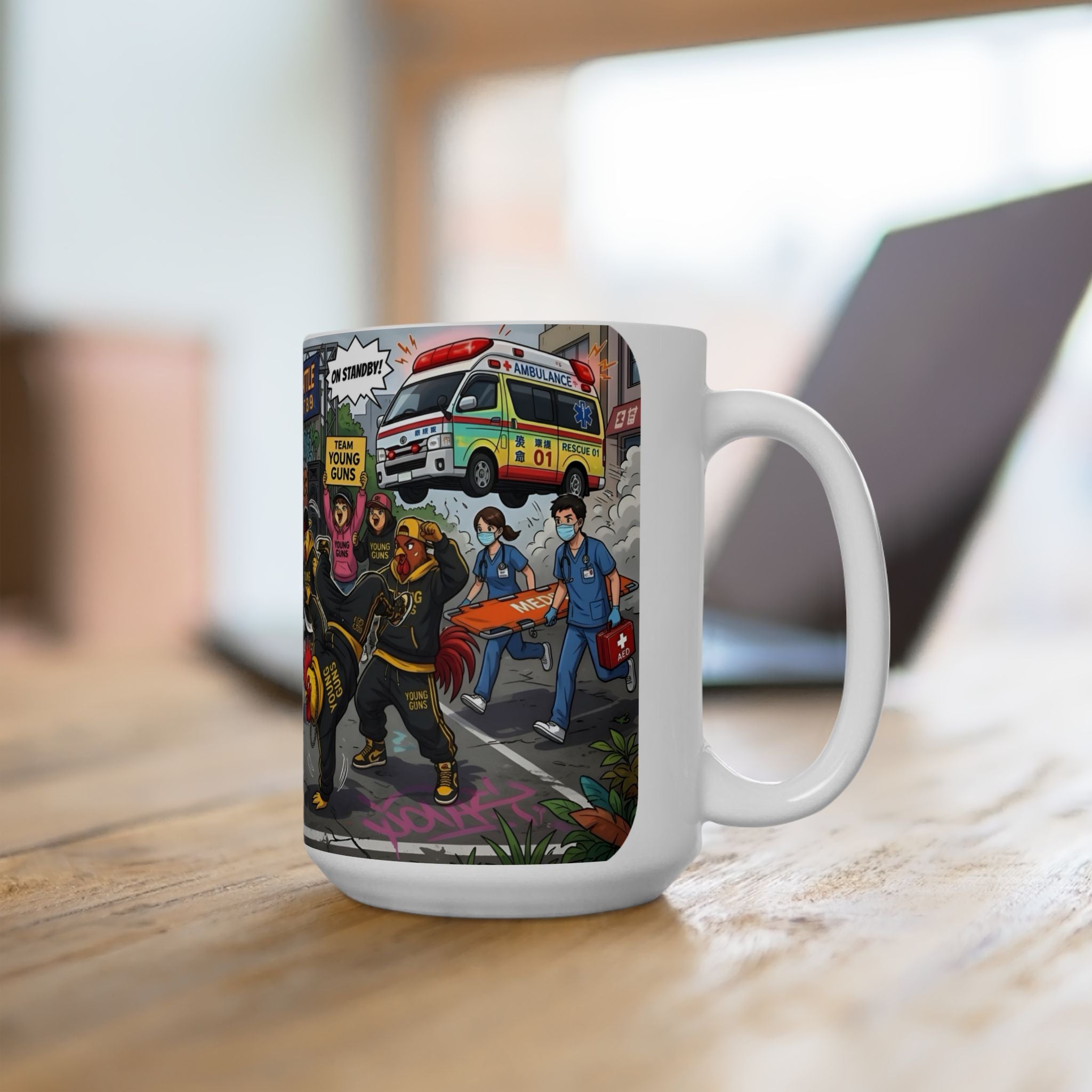 Chicken Dance Battle White Ceramic Mug (11oz, 15oz) — Funny Rooster Street Dance Cup