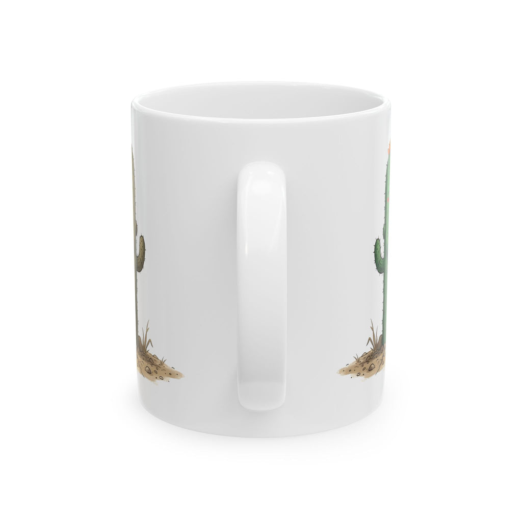 Cactus Couple White Ceramic Mug — Cute Potted Terracotta Tea Cup (11oz & 15oz)
