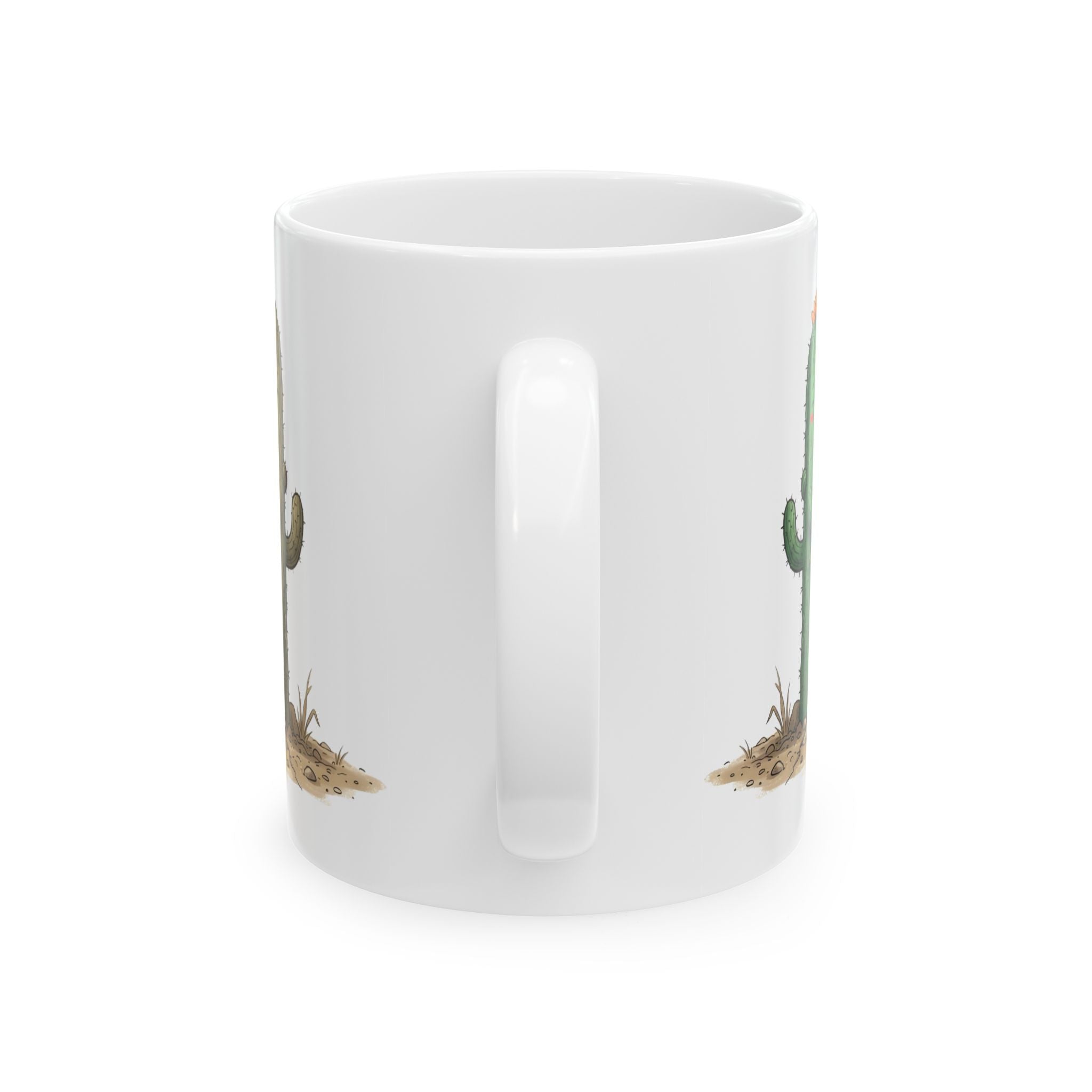 Cactus Couple White Ceramic Mug — Cute Potted Terracotta Tea Cup (11oz & 15oz)