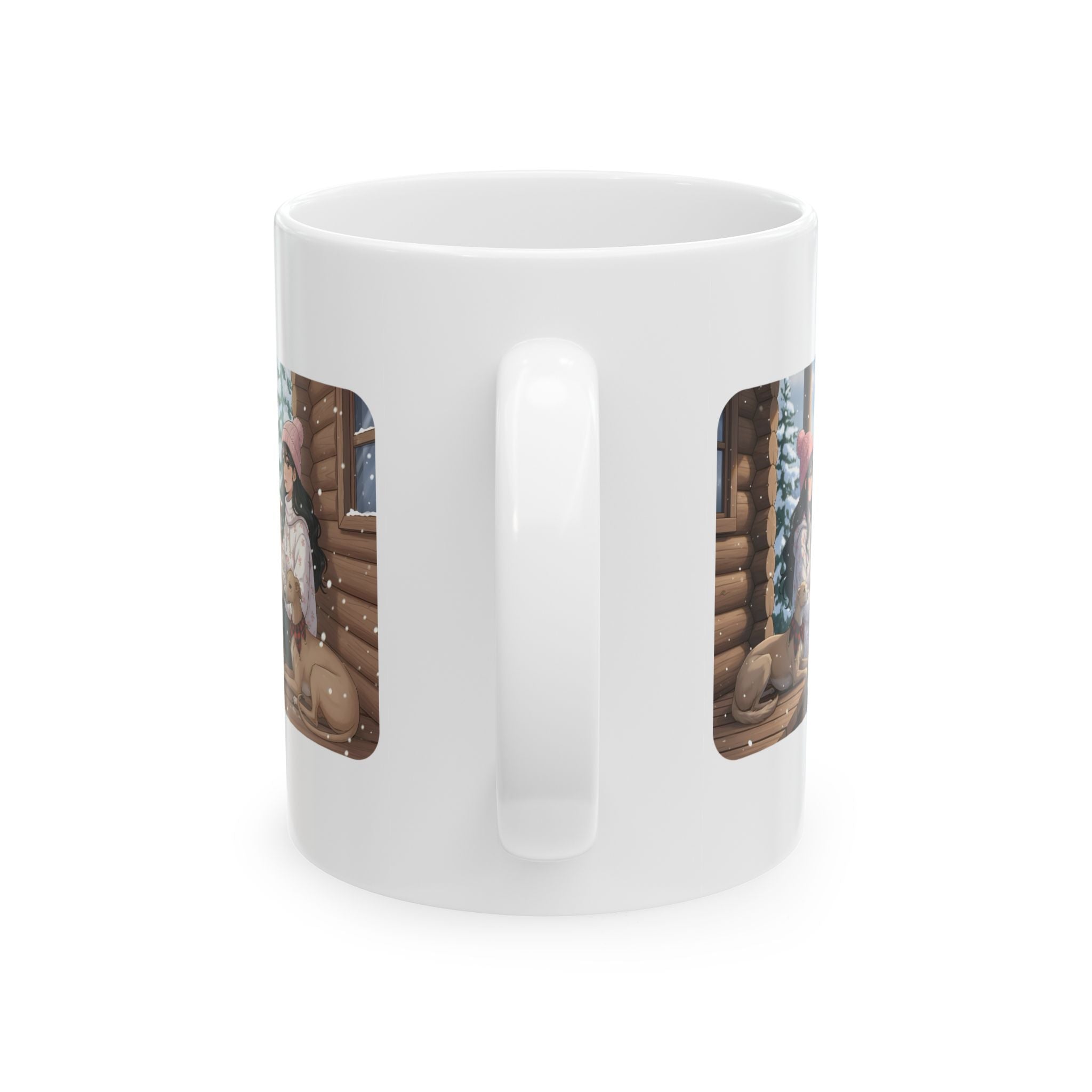 Cozy Cottagecore Hygge Winter Cabin Getaway White Ceramic Mug — Peaceful Snowy Mountain Winter Wonderland Cup (11oz, 15oz)