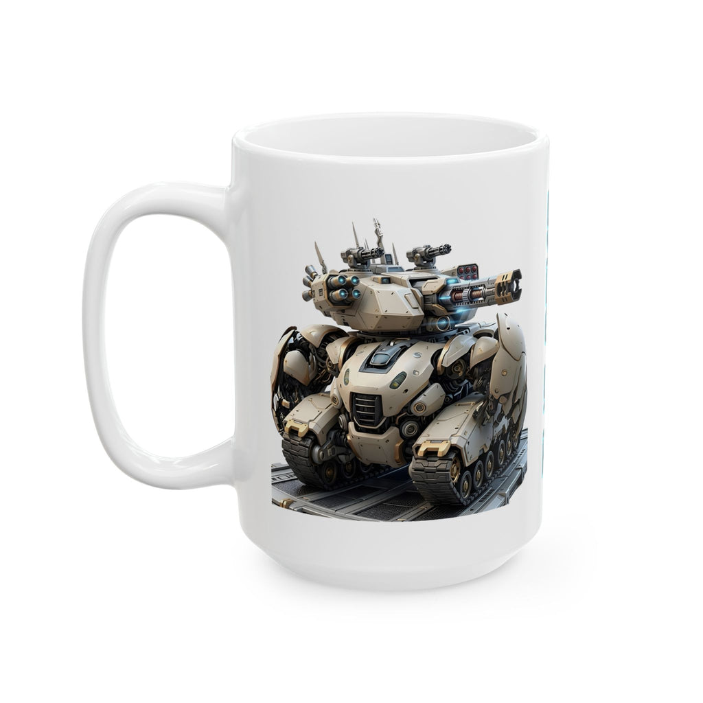 'The Meks' Sci‑Fi Mech Robot #5 White Ceramic Mug (11oz & 15oz)