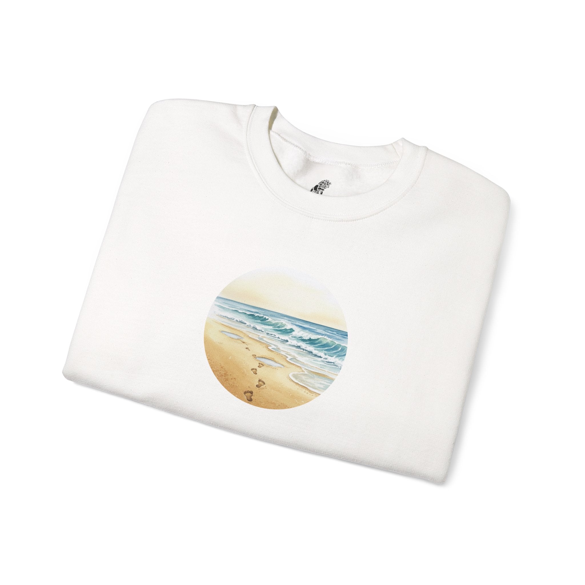 Beach Circle Crewneck Sweatshirt — Coastal Footprints In The Sand At Sunset Sweater