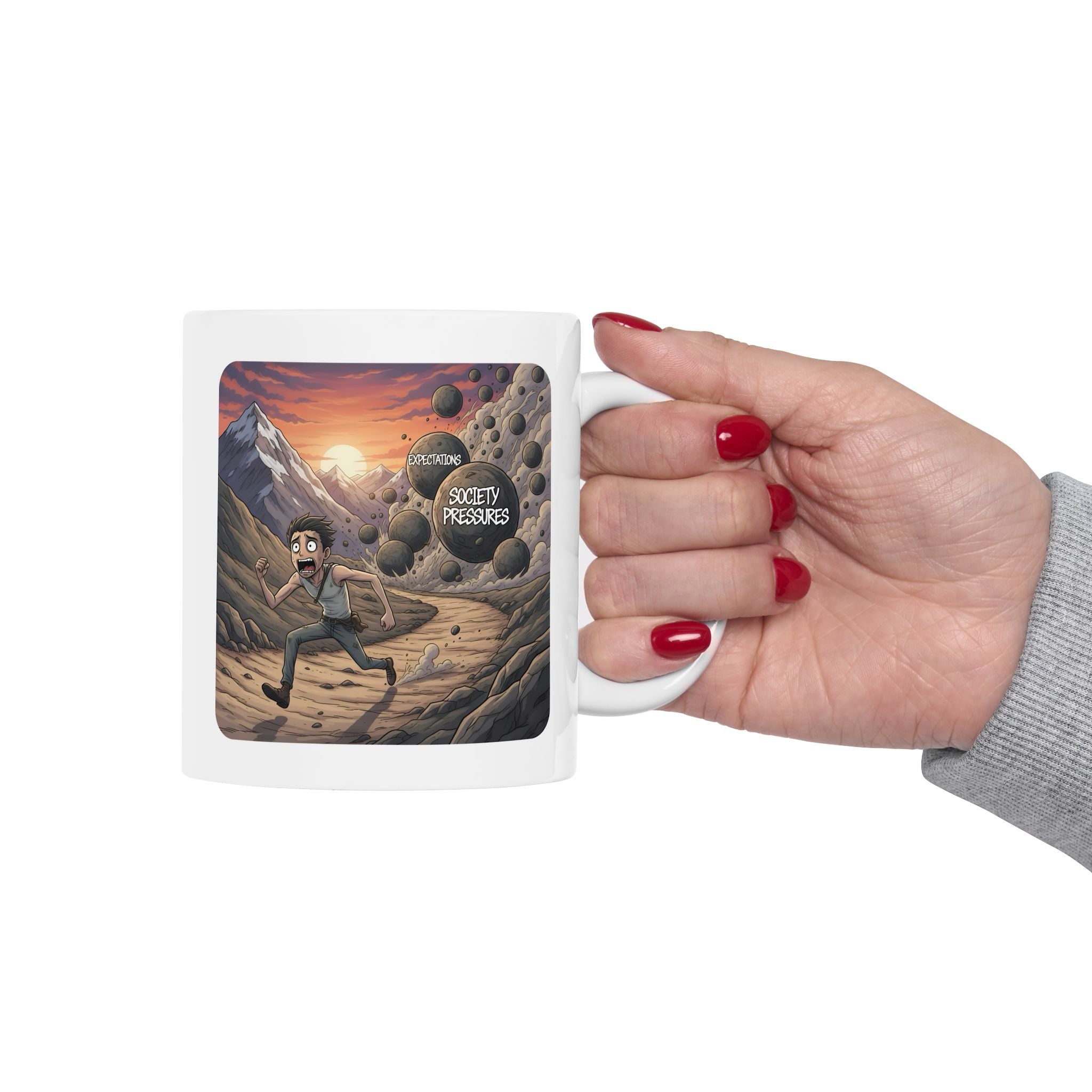 Unbreakable Men Overcoming Life's Burdens White Ceramic Mug, (11oz, 15oz), Common Threads Resilience Strength Cup