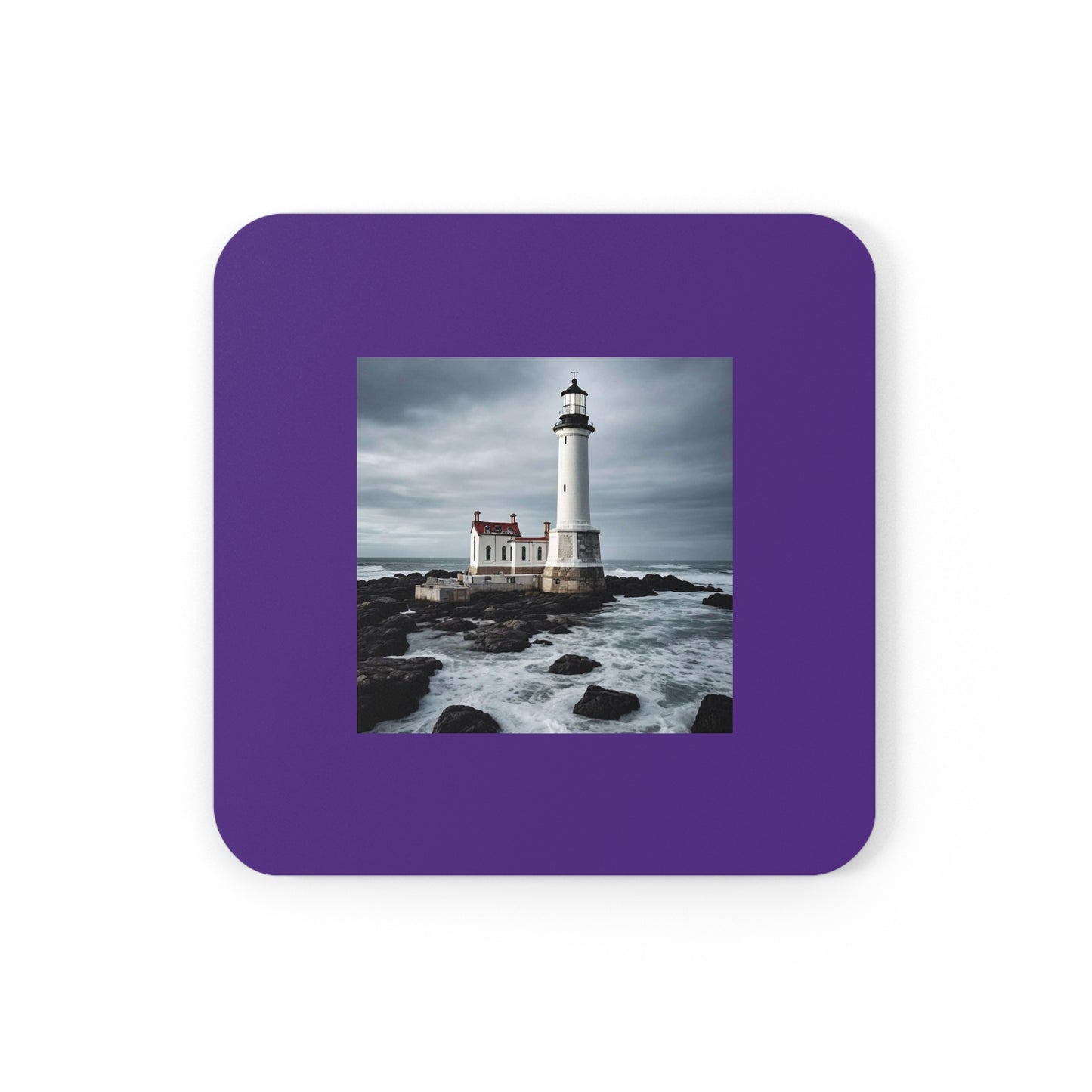 Matiby Lighthouse Purple Cork Back Coaster