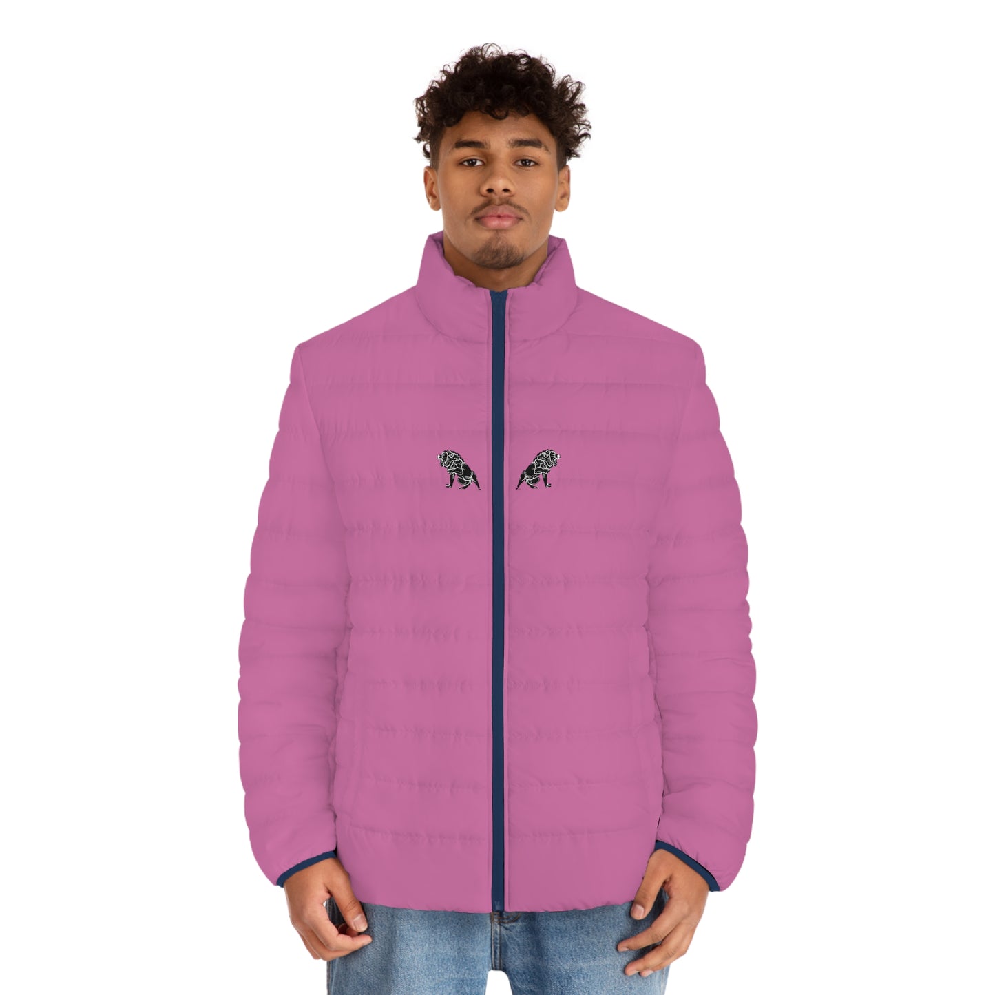 Men's Pink Puffer Jacket (AOP)