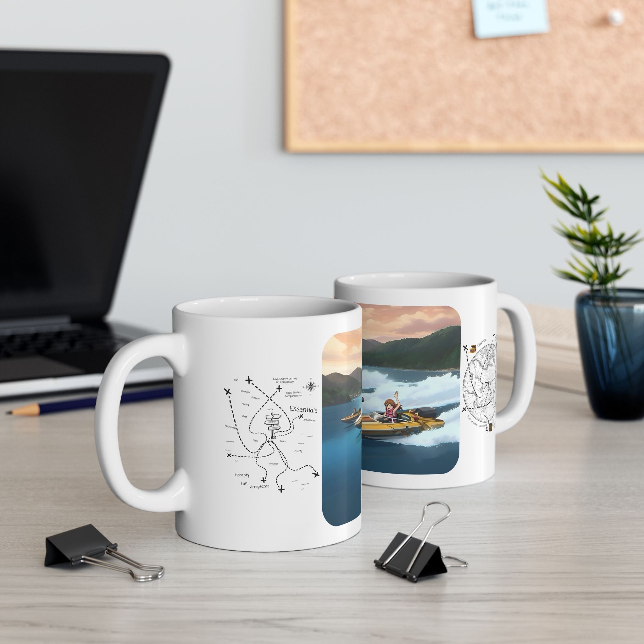 Adrenaline Boat Race #2 for Friends & Couples White Ceramic Mug — Anime Speedboat Treasure Map Cup (11oz/15oz)