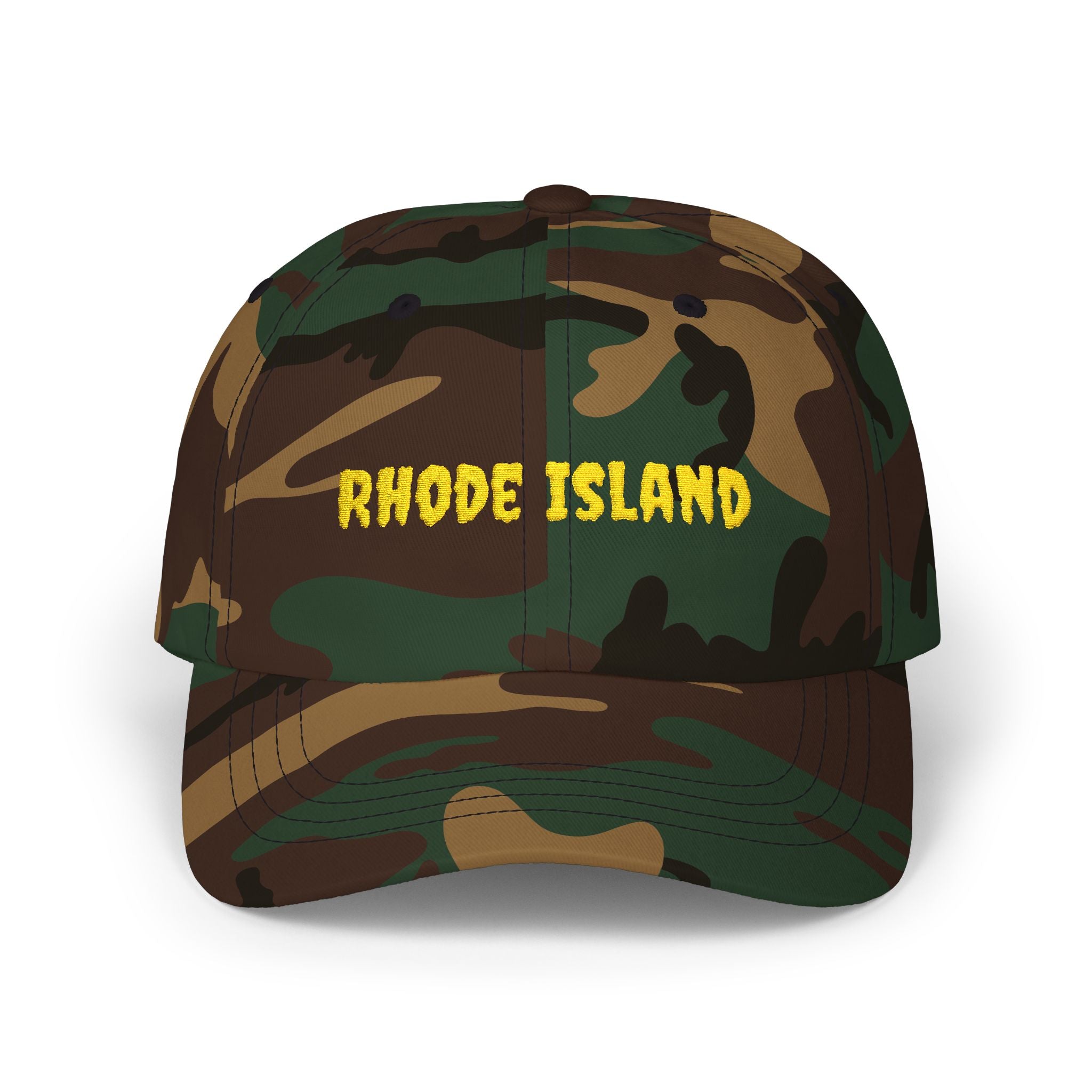 Rhode Island United States of America Gold Embroidered Classic Dad Cap | RI 13th USA Baseball Hat