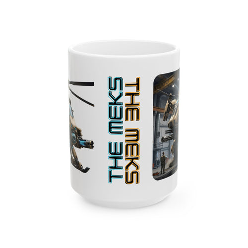 'The Meks' Sci‑Fi Mech Robot #2 White Ceramic Mug (11oz & 15oz)