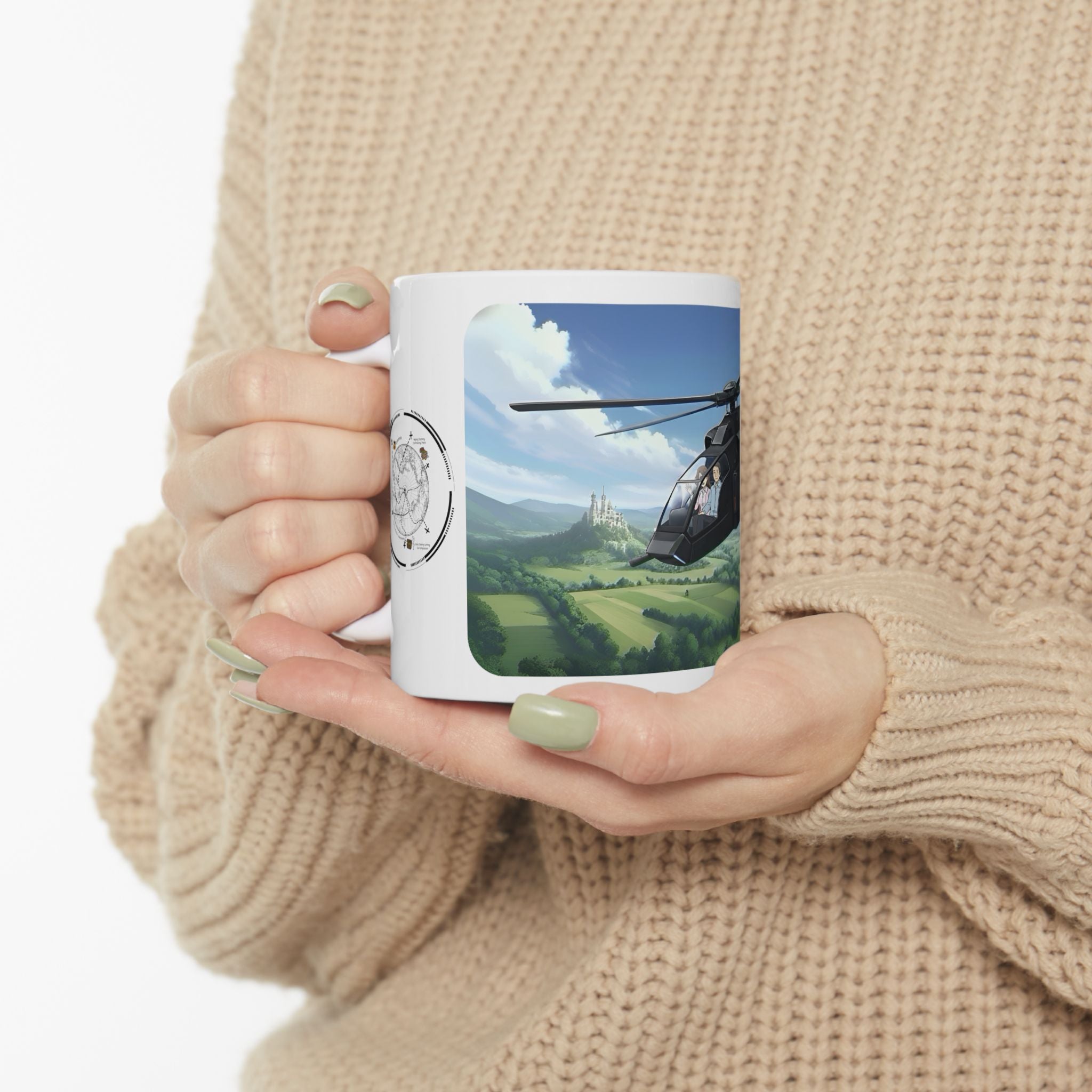Touring Stealth Heli Scenic Blast Over Lofty Countryside White Ceramic Mug – Friends, Family & Imaginative Adventures, Celebrating Companionship, Creativity & Life’s Little Wonders Cup (11oz/15oz)