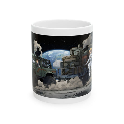 Adventure 4x4 Trucks #9, Lunar Interstellar Astronauts On The Go White Ceramic Mug — Find Your Path To The Essentials Cup (11oz & 15oz)