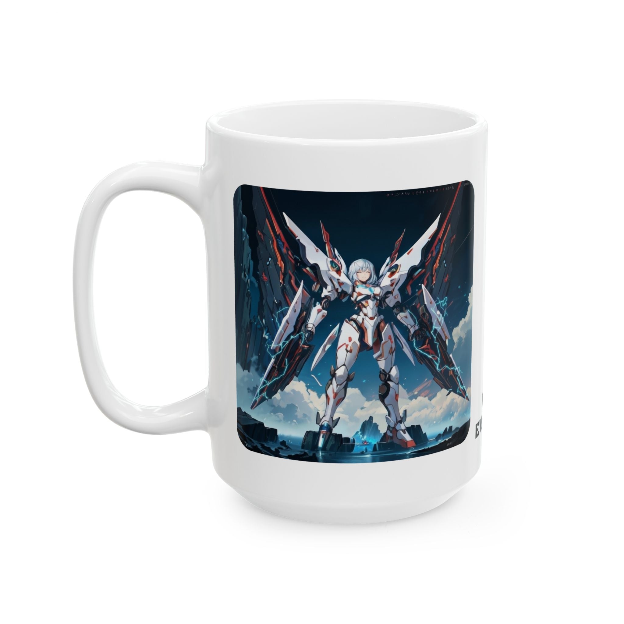 Sentience Rising MEK-EVA13X26 Prototype White Ceramic Mug | Sci-Fi NeoSentinel Uprising