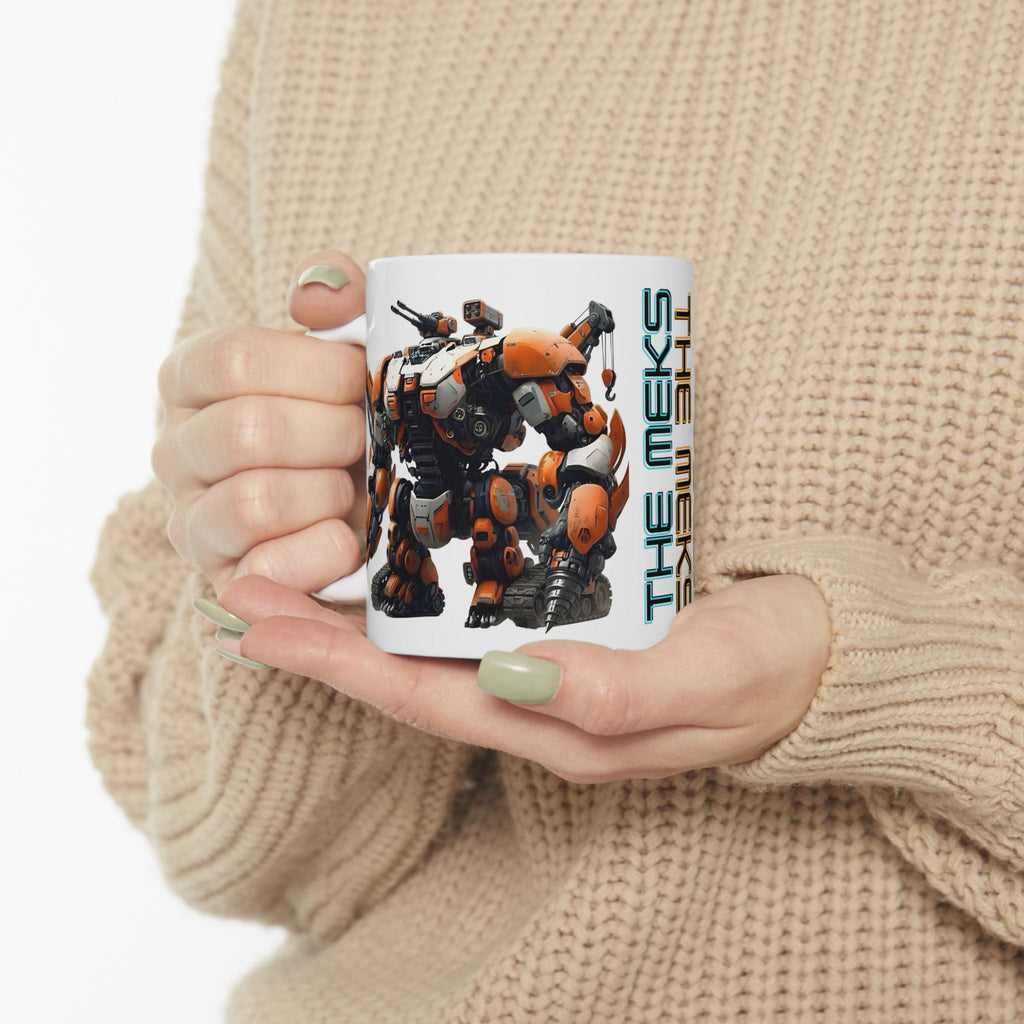 'The Meks' Sci‑Fi Mech Robot #10 White Ceramic Mug (11oz & 15oz) – Mech Tea Cup (11oz/15oz)